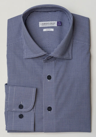 Purple Bow 141 Navy Non-Iron Stretch – shirt product image, 39/40-M, Slim fit, Navy Check