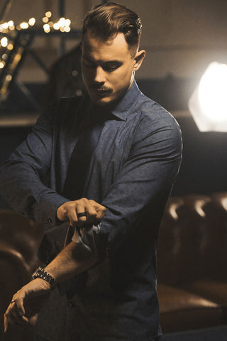 PB143 Twill Non-Iron – shirt product image, 41/42-L, Regular fit, Indigo Paisley